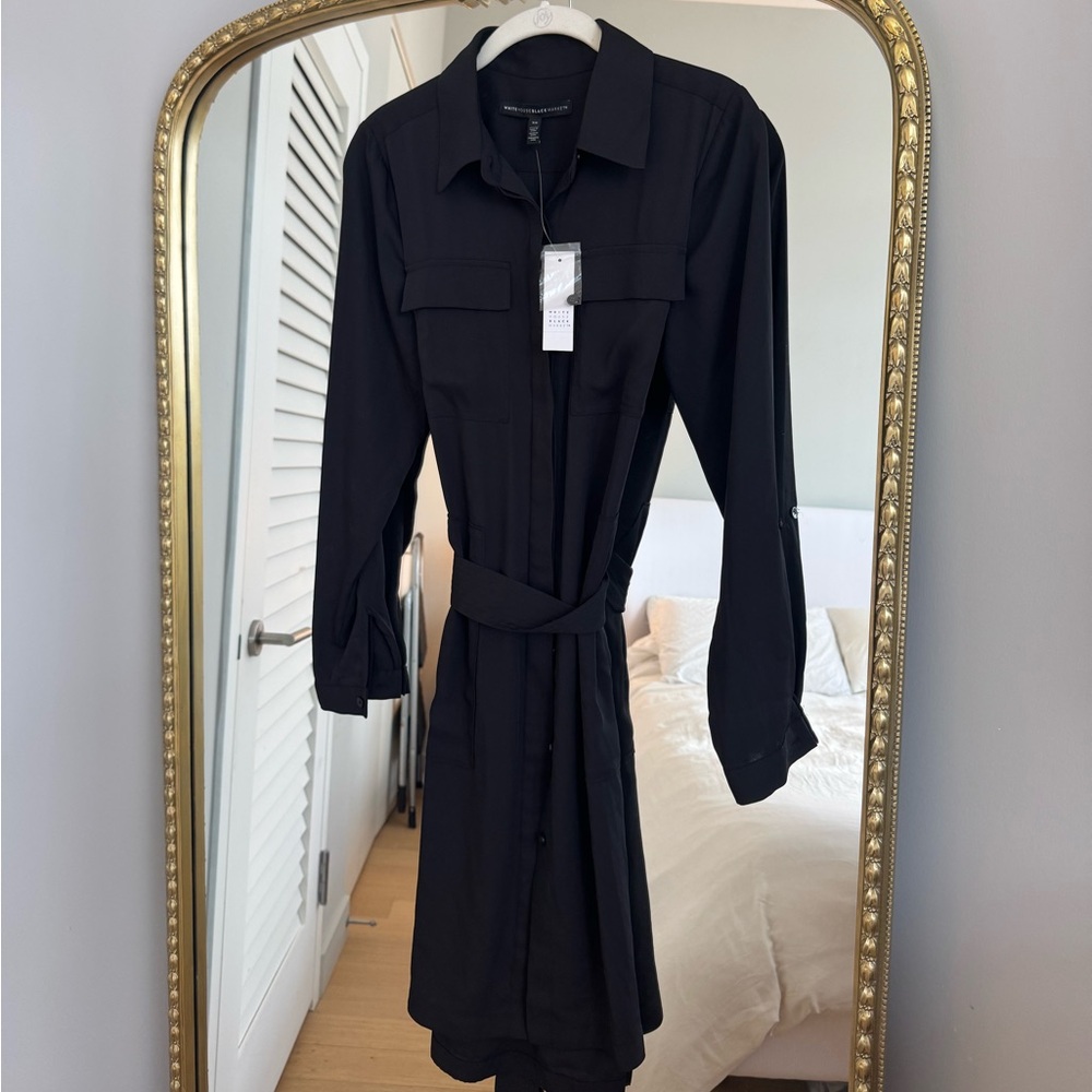White House Black Market Black Belted Long Sleeve Dress